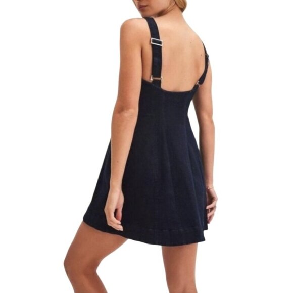 Free People Gimme More Denim Button-Front Mini Dress Adjustable Straps Medium - Picture 2 of 15